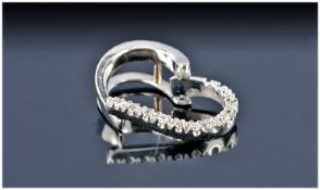 18ct White Gold Diamond Set Heart Shaped Pendant, Set With Round Cut Diamonds. 12 x 17mm