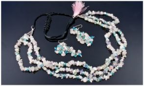 Pastel Gemstone Necklace and Earring Set, including rose quartz, paribe apatite, moonstone, purple