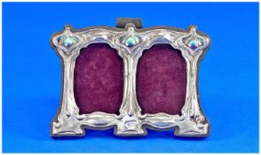 Silver Fronted Enamel Photo Frame, In The Art Nouveau Style With Wooden Back And Strut, Marked