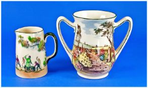 Royal Doulton Early Series Ware Rare Two handle Loving Cup, `Country Garden` 7410. 6 inches high.