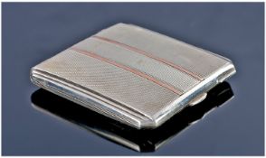 Ladies Art Deco Style Silver Compact, Of Square Form With Engine Turned Case, The Hinged Lid With