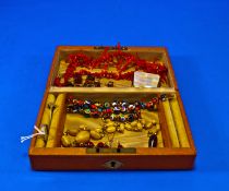 Jewellery Box Containing Misc Costume Comprising Necklaces, Stick Pin, Ring etc
