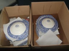 Two Boxes Containing a Blue and White Dinner Set, comprising tureens, meat dish, various plates,