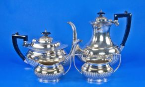 Four Piece Silver Plated Edwardian Style Tea and Coffee Service, comprising tea pot, coffee pot,