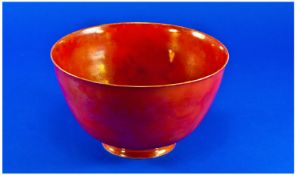 A Fine Ruskin Orange Ground High Fired Stoneware Bowl, dated 1917, orange lustred ground on