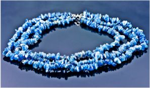 Himalayan Blue Kyanite Triple Strand Necklace, three rows of the warm mid-blue semi-precious stone