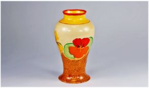 Clarice Cliff Handpainted Vase `Nasturtium` Design Circa 1932. 6.25`` in height. Restoration to rim