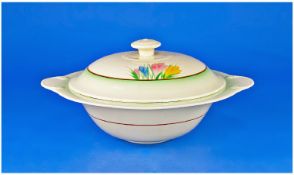 Clarice Cliff Art Deco Lidded Tureen, ``Crocus`` Design. c1929, printed marks to base. 5 inches