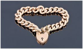 Edwardian 9ct Gold Curb Bracelet, With Padlock And Safety Chain, Hallmarked For Birmingham f 1905,