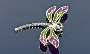 Silver Enamelled Dragonfly Brooch