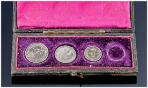 Victorian, 1887, Maundy Four Piece Proof Coin Set, Boxed. One coin missing. Mint condition.