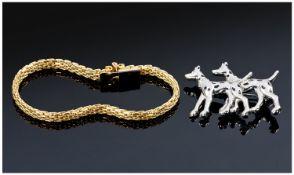 Small Misc Lot, Comprising Plated Bracelet, Silver Bracelet, Plated Dog Brooch And Chain Pendant