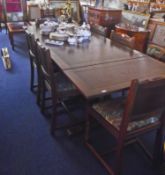 Oak Priory Style Dining Suite, comprising dining table and six side chairs, the dining table in the