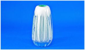 Murano Glass Vase, with pearl white colouring within the bubbled glass, with moulded reeded to