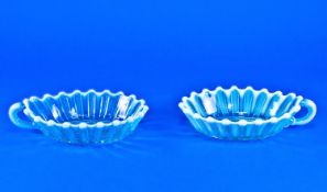 Pair of Blue Vaseline Glass Sweet Meat Dishes.