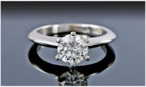 18ct White Gold Diamond Solitaire Ring Set With A Round Modern Brilliant Cut Diamond, Six Claw