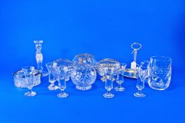 Collection of Cut Glass Items, comprising pot-pourri vases, sherry glasses, candlestick, mug and