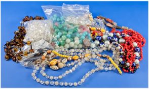 Bag of Costume Jewellery, mainly beads and necklaces including small bag of faux stone beads, 2
