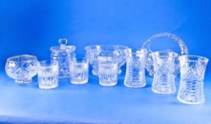 Collection Of 20th Century Cut Glass comprising basket, large footed bowl, lidded jar, pot-pourri