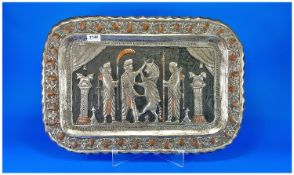 Mid 19th Century Copper Rectangular Persian Wall Plaque depicting the death of Persius at the hand
