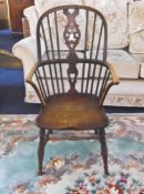 George III Windsor Chair, fitted with elm seat, beech frame, raised on turned legs, united by