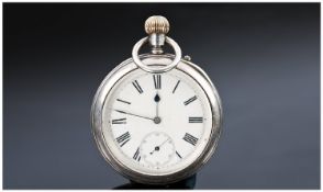 Silver Open Faced Pocket Watch, The 53mm Silver Case Of Circular Form, White Enamelled Dial With