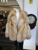 Red Fox Fur Jacket, self lined collar with revers, clip hook fastening, slit pockets, orange satin