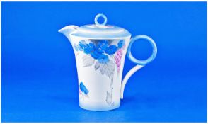 Shelley Art Deco Coffee Pot `Phlox` Design. Pattern Number W12189. Regent Shape. Pink & blue phlox