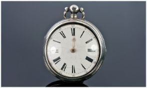 William IV Silver Pair Cased Open Face Pocket Watch. Hallmarked London 1838. Movement signed Thomas