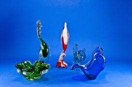 Collection Of Murano Style Decorative Coloured Glass including elephant figure, cockrel figure and