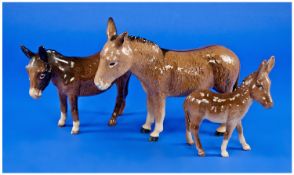 Beswick Donkey Figures (3) in total. A. Donkey model no 1364, height 4.5 inches. B. Donkey Foal