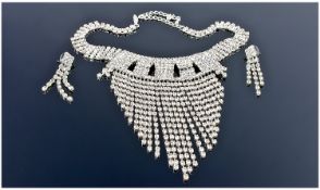 Art Deco Style Crystal Collar Necklace and Earring Set, the central part of the necklace is made up