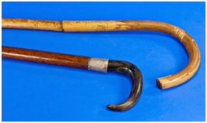 Two Walking Sticks including a horn handled silver mounted Chester 1918 - 19 stick and a cane