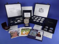 Collection of Silver Coins and Commemorative Medallions, including large Diana commemorative