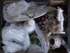 Box Of Assorted Ceramics & Glassware including vases, decorative ornaments, glass dish etc.