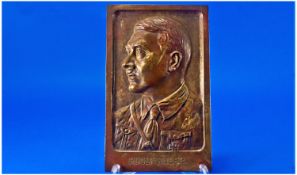 WW2 German Interest. Adolf Hitler - Cast Metal Plaque. Hitler In Profile, Inscribed `ges. gesch`