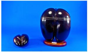 Coco De Mer (Lodoicea Maldivica) Polished Nut Of Typical Form, Fashioned As A Box With Hinged Lid