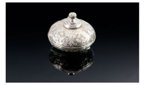 A Small Silver Arabic Scent Bottle. Sphere shaped with engraved decoration. Stamped silver. 1.5``