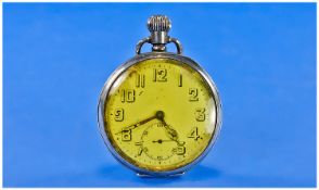 Silver Open Faced Pocket Watch, White Enamelled Dial With Arabic Numerals, Mercedes Hands And