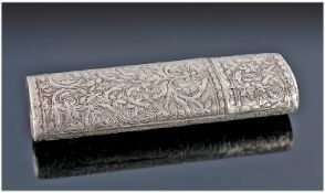 Turkish Late Nineteenth Century Silver Vesta Case with embossed decoration. Stamped 925. 3 3/8