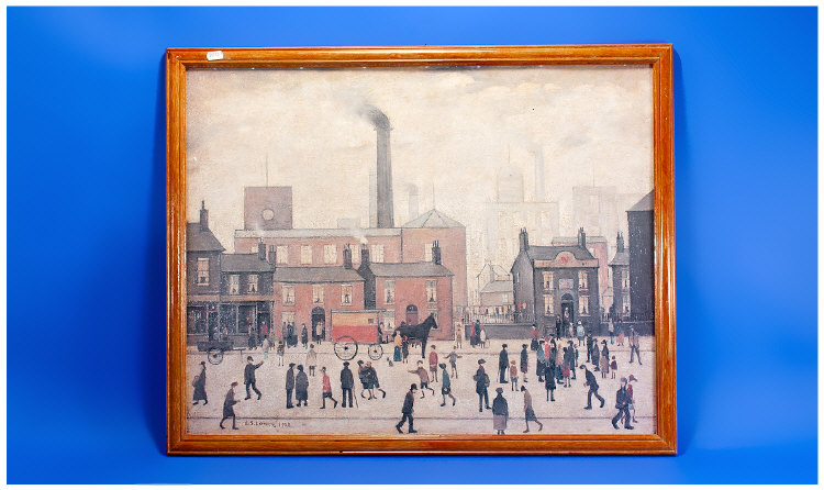 Large Framed Lowery Print, depicting industrial town, framed, 30 by 23 inches