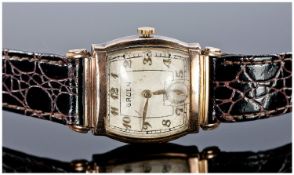 Gruen Watch Co Gents Steel Wristwatch, Barrel Shaped Curvex Dial With Gilt Arabic Numerals And