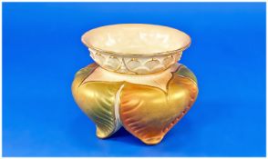 Royal Worcester Handpainted Blush Ivory Leaf Vase, Shape Number 1877. Circa 1903. 4`` in height.