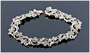 Silver Marcasite Bracelet, Of Floral Design, Set With Marcasite, Stamped Silver.