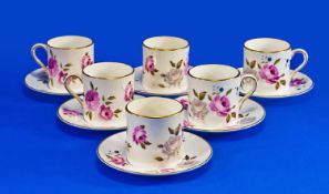 Royal Worcester `Malissa` Set of Six Coffee Cups and Saucers, all decorated with white and red