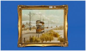 Steven Scholes 1952-, Blackpool Promenade Old Tram Route 1920`s. Oil on Canvas. Signed. 15.5 by 19.