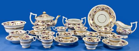 Early 19th Century Bloor Derby 24 Piece Part Tea Set, finely decorated in gold and puce enamelling,