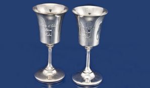 Two Silver  Wine Goblets. Bell shaped on a stem ending in a spreading foot. One Birmingham 1968 by