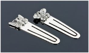 Two Silver Bookmarks, With Butterfly Finials. Length 45mm, Stamped 925