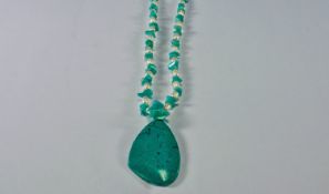 Russian Amazonite, Turquoise and Freshwater Pearl Pendant Necklace, the large, irregularly shaped,